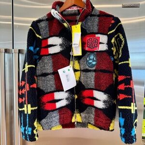 NWT Chopova Lowena Ranger Fleece Zip Up Jacket in Black Multi Brand New